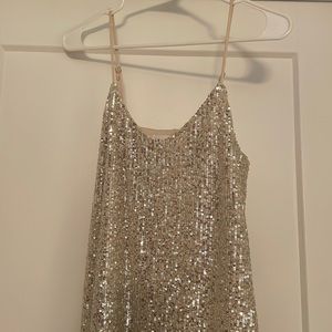 Champagne sequin cocktail dress size small above the knee